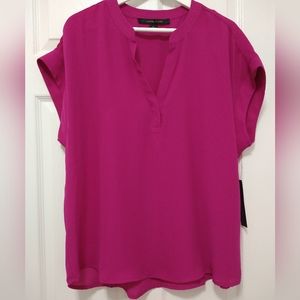 NWT Cynthia Steffe Fuchsia Collarless V-Neck Blouse, women's XL